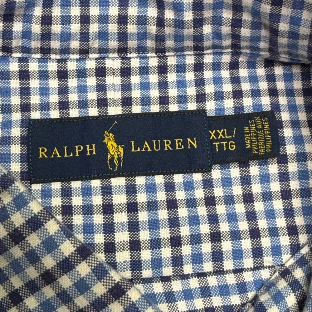 Polo Ralph Lauren Button Shirt Men XXL Blue Gingham Check Plaid Long Sleeve Pony